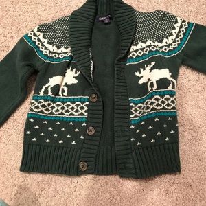 green sweater with deer